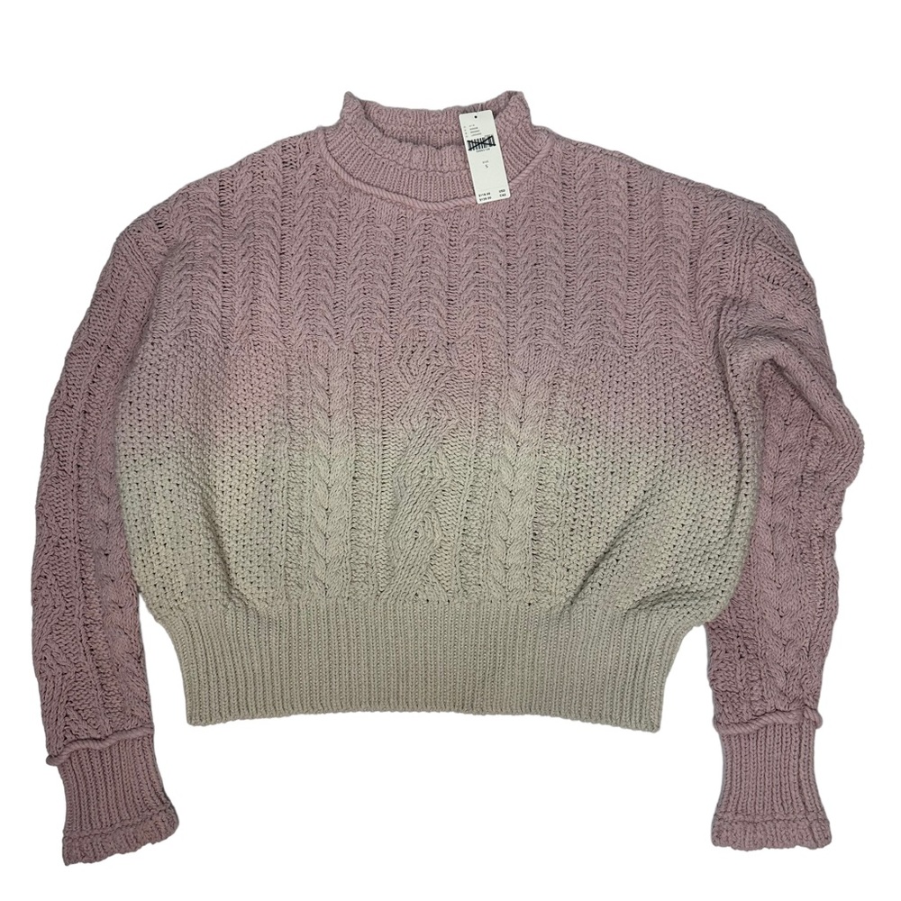 Final Price NWT Anthropologie Marci Dip dyed Cable knit Sweater pink/cr Ombre S - Picture 11 of 11